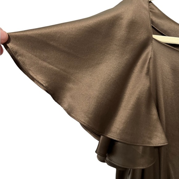 Banana Republic Chocolate Brown 100% Silk Dress Flutter Sleeves Size 12 NWT - Picture 11 of 11